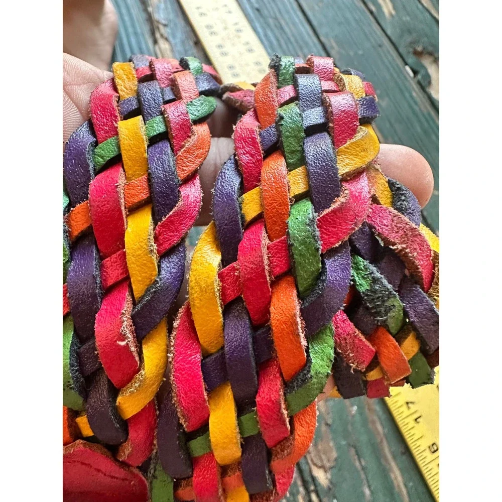 Vintage Argentina Multi Color Braided Leather Belt Rainbow Boho Woven Small